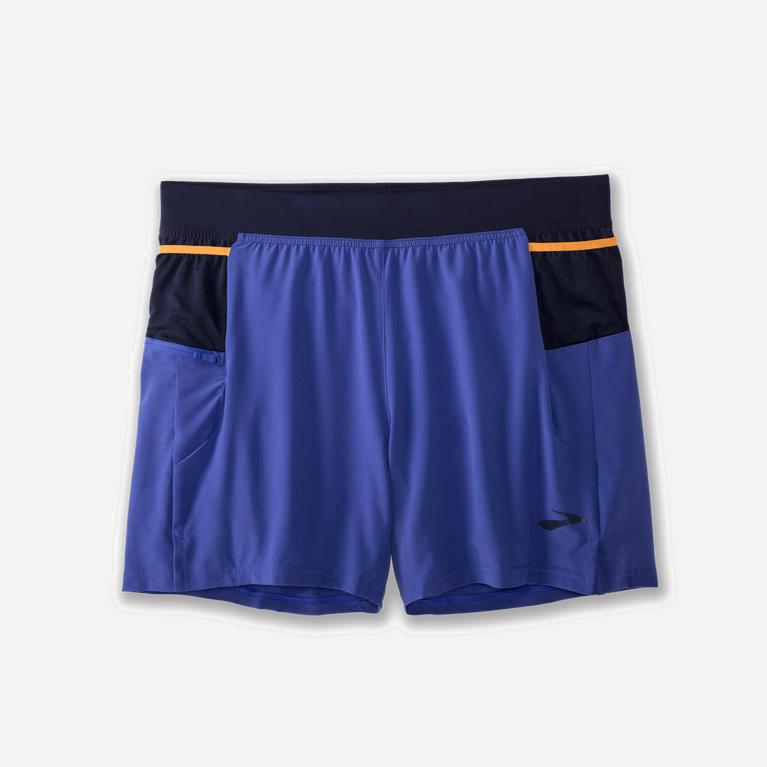 Brooks Men's Sherpa 5 2-In-1 Running Shorts Singapore - Amparo Blue/Navy/Fluoro Orange (13085-IMYD)